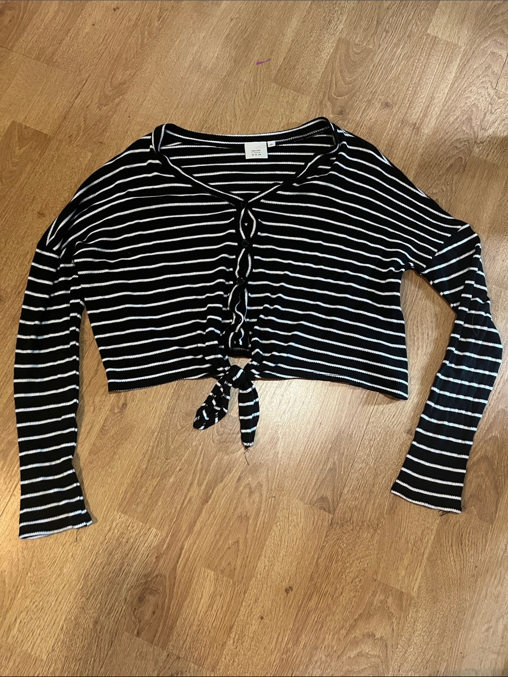 Good Luck Gem Black and White Striped Tie-Front Crop Top